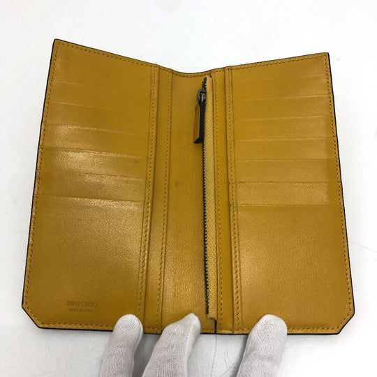 JIMMY CHOO Long Wallet Purse leather yellow Flap/logo Embossing Women Used Authentic