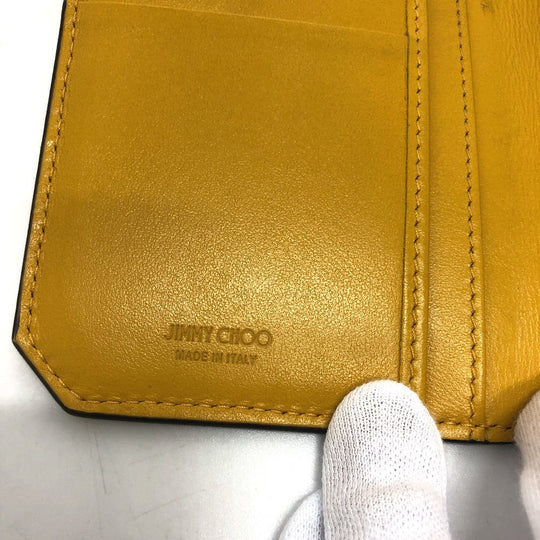 JIMMY CHOO Long Wallet Purse leather yellow Flap/logo Embossing Women Used Authentic