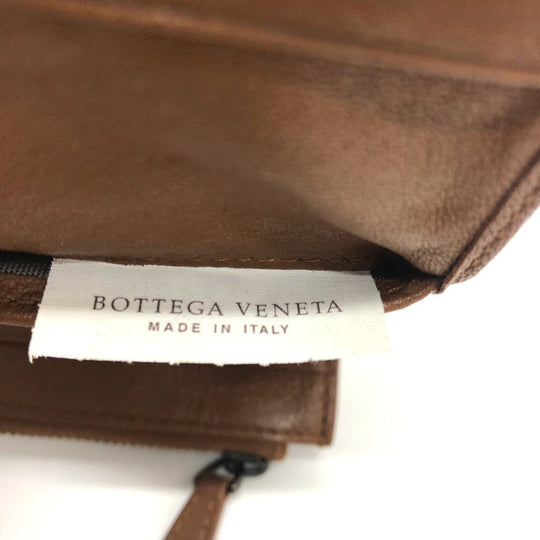 BOTTEGAVENETA Trifold wallet leather Brown INTRECCIATO Compact wallet Women Used Authentic