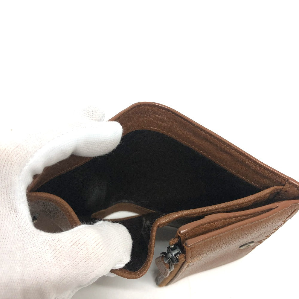 BOTTEGAVENETA Trifold wallet leather Brown INTRECCIATO Compact wallet Women Used Authentic