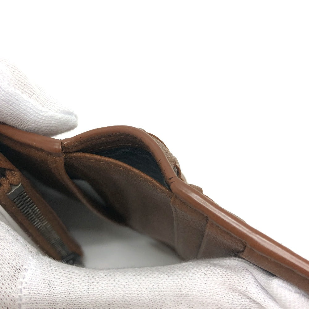 BOTTEGAVENETA Trifold wallet leather Brown INTRECCIATO Compact wallet Women Used Authentic