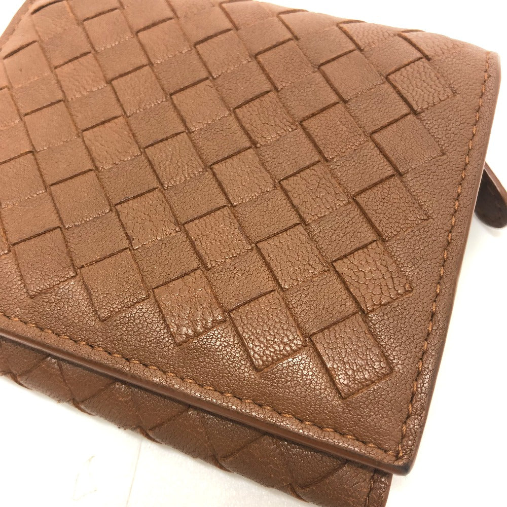 BOTTEGAVENETA Trifold wallet leather Brown INTRECCIATO Compact wallet Women Used Authentic