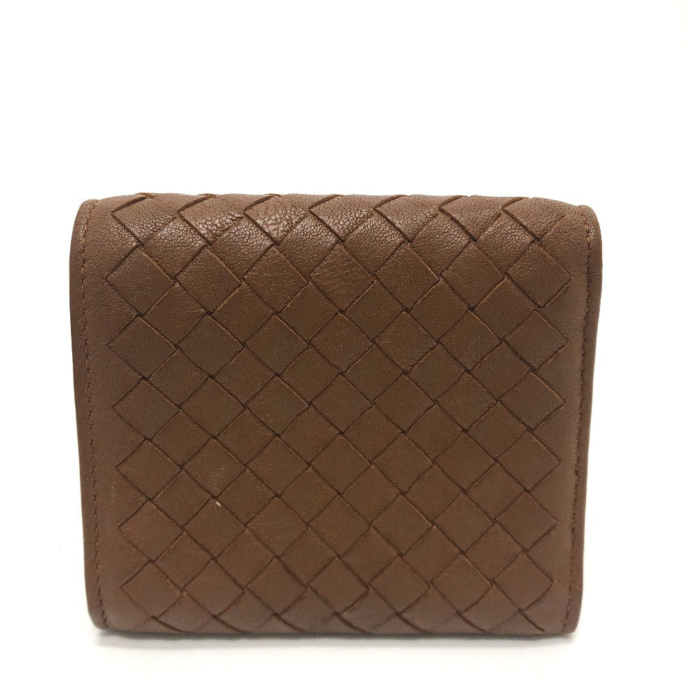 BOTTEGAVENETA Trifold wallet leather Brown INTRECCIATO Compact wallet Women Used Authentic