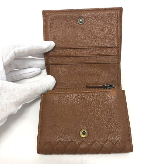 BOTTEGAVENETA Trifold wallet leather Brown INTRECCIATO Compact wallet Women Used Authentic
