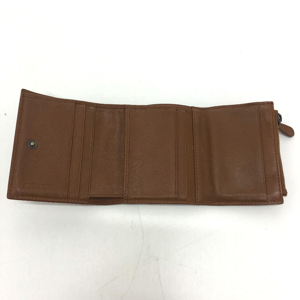 BOTTEGAVENETA Trifold wallet leather Brown INTRECCIATO Compact wallet Women Used Authentic