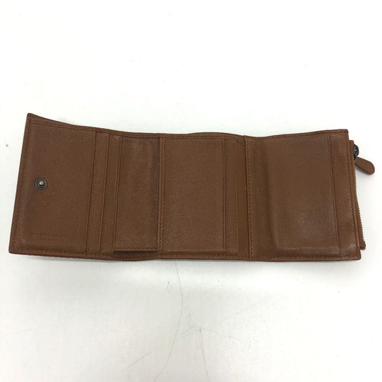 BOTTEGAVENETA Trifold wallet leather Brown INTRECCIATO Compact wallet Women Used Authentic