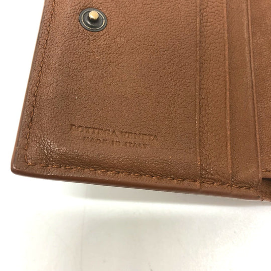 BOTTEGAVENETA Trifold wallet leather Brown INTRECCIATO Compact wallet Women Used Authentic
