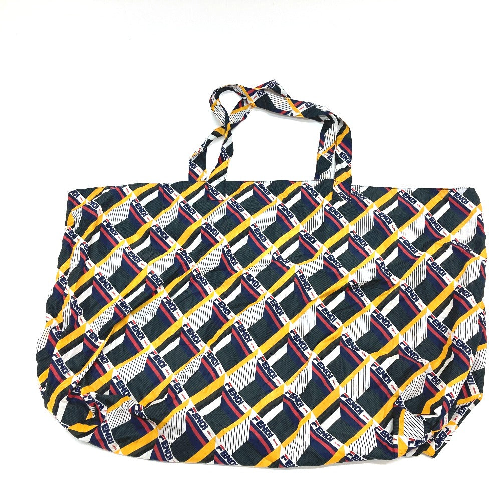 FENDI Tote Bag Leather / nylon White / Navy FIRA FIRA Eco bag Shoulder Bag Women Used Authentic