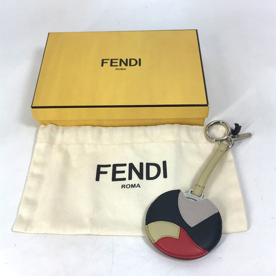 FENDI Bag charm 7AR455 leather Black x red x beige mirror with mirror Women Used Authentic