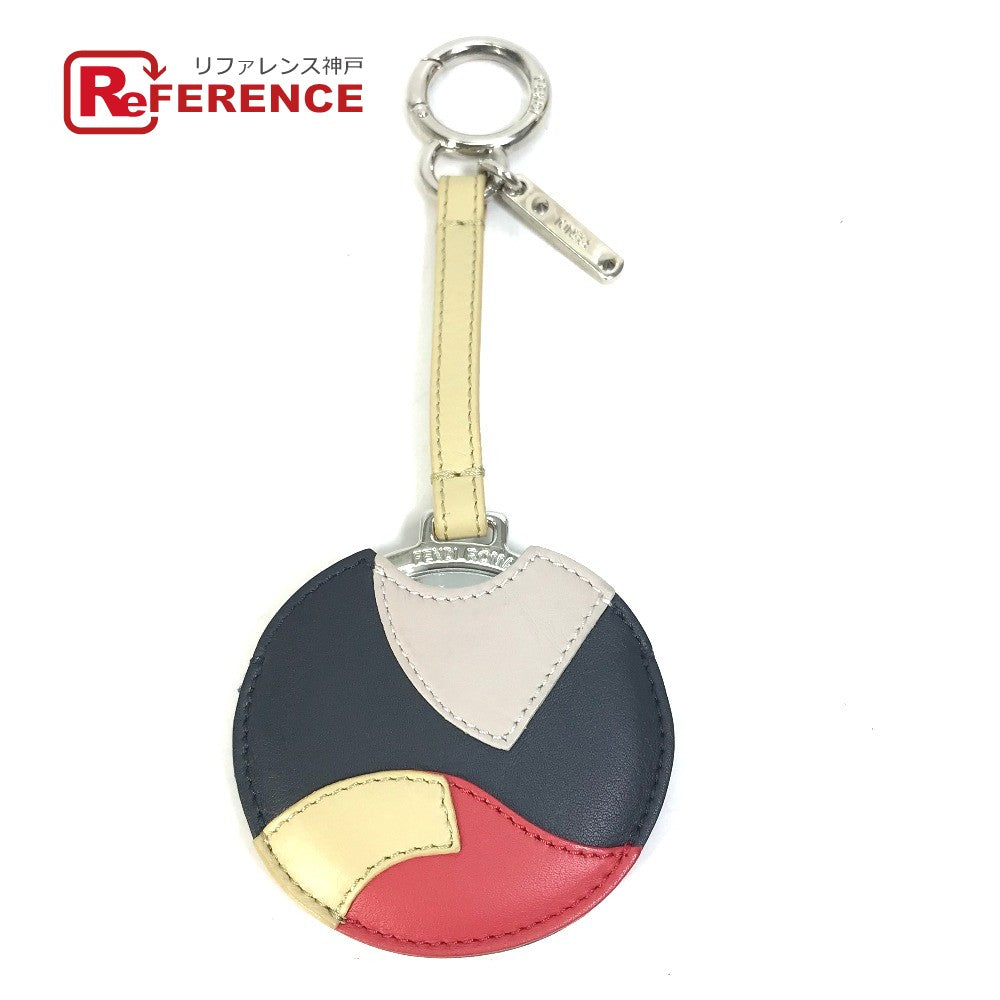 FENDI Bag charm 7AR455 leather Black x red x beige mirror with mirror Women Used Authentic