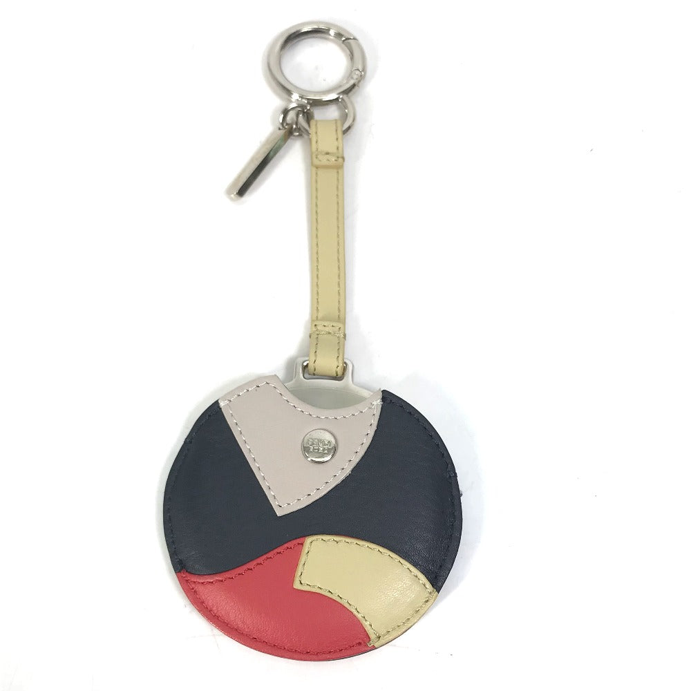 FENDI Bag charm 7AR455 leather Black x red x beige mirror with mirror Women Used Authentic