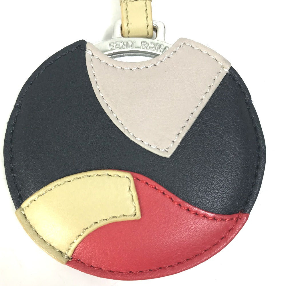 FENDI Bag charm 7AR455 leather Black x red x beige mirror with mirror Women Used Authentic