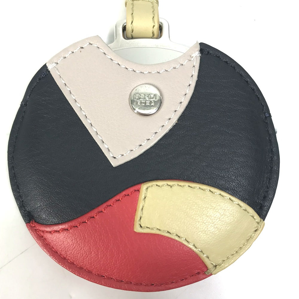 FENDI Bag charm 7AR455 leather Black x red x beige mirror with mirror Women Used Authentic