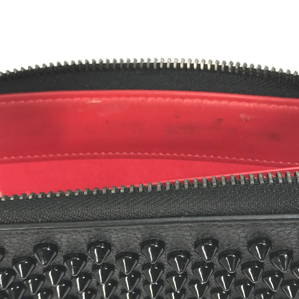 Christian Louboutin Long Wallet Purse leather Black x red Panettone Spike studs mens Used Authentic