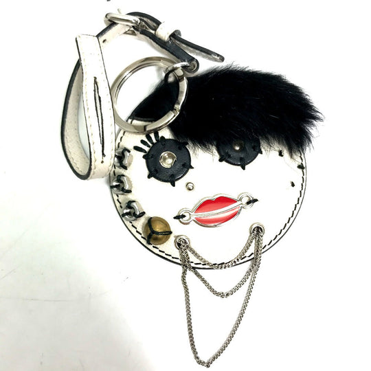 PRADA key ring leather white Chain mirror gack mirror Women Used Authentic