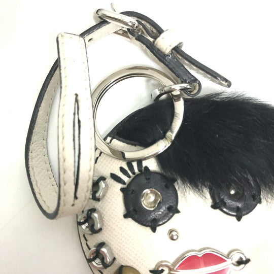 PRADA key ring leather white Chain mirror gack mirror Women Used Authentic