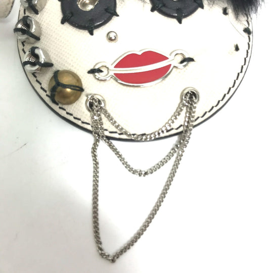 PRADA key ring leather white Chain mirror gack mirror Women Used Authentic