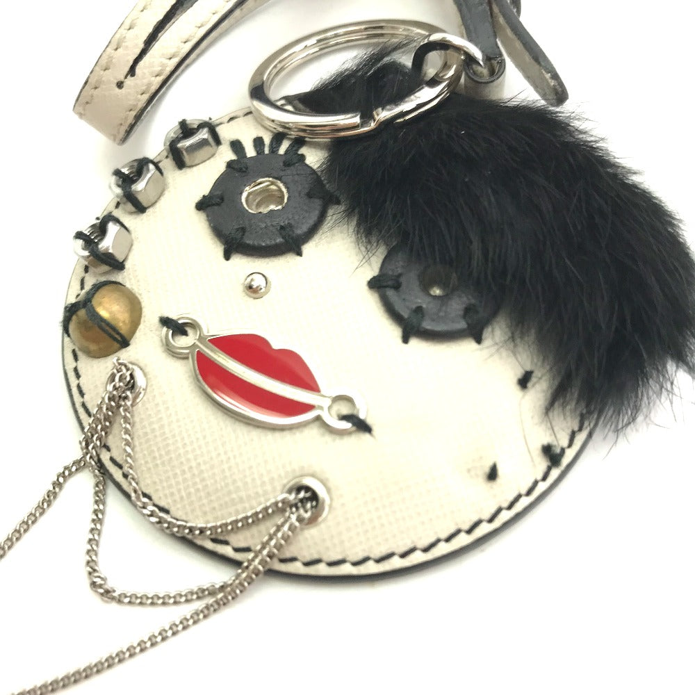 PRADA key ring leather white Chain mirror gack mirror Women Used Authentic