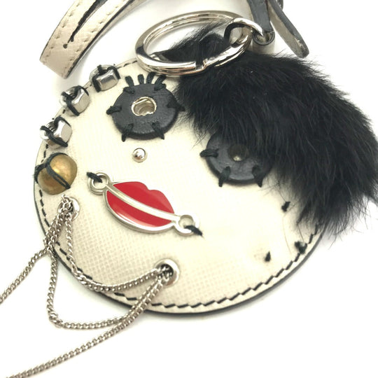 PRADA key ring leather white Chain mirror gack mirror Women Used Authentic
