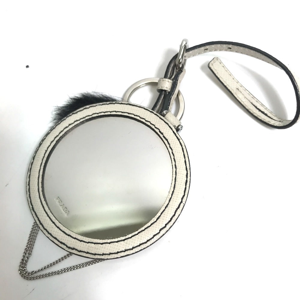 PRADA key ring leather white Chain mirror gack mirror Women Used Authentic