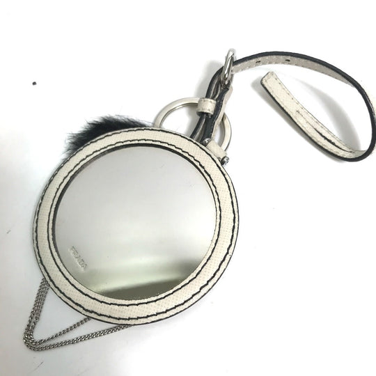 PRADA key ring leather white Chain mirror gack mirror Women Used Authentic