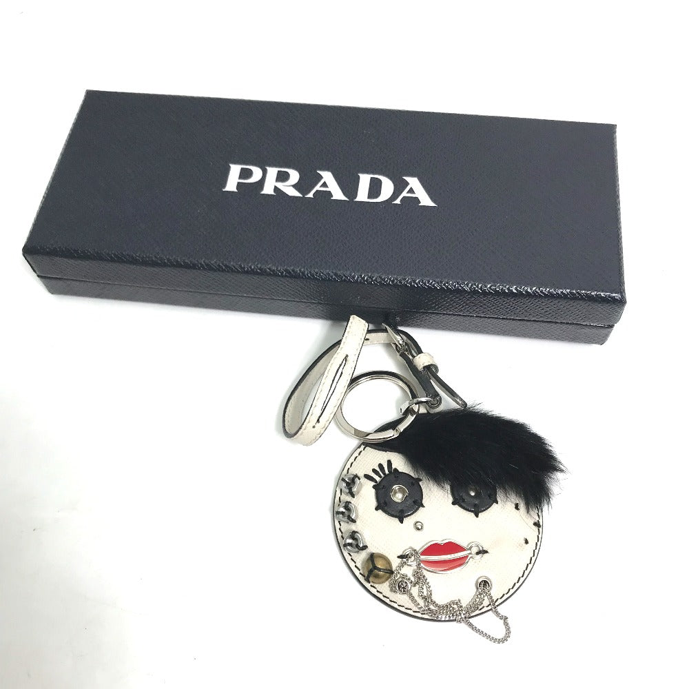 PRADA key ring leather white Chain mirror gack mirror Women Used Authentic