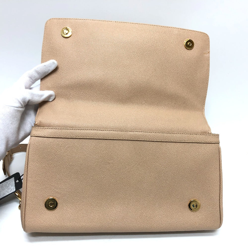 DOLCE&GABBANA Shoulder Bag leather beige sicily plate Women Used Authentic
