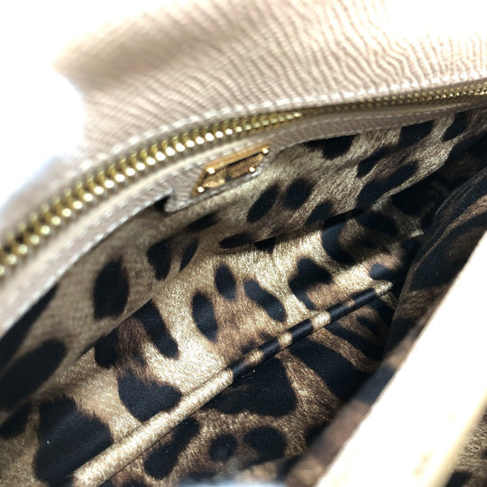 DOLCE&GABBANA Shoulder Bag leather beige sicily plate Women Used Authentic
