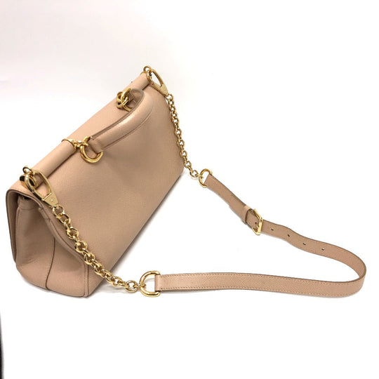 DOLCE&GABBANA Shoulder Bag leather beige sicily plate Women Used Authentic