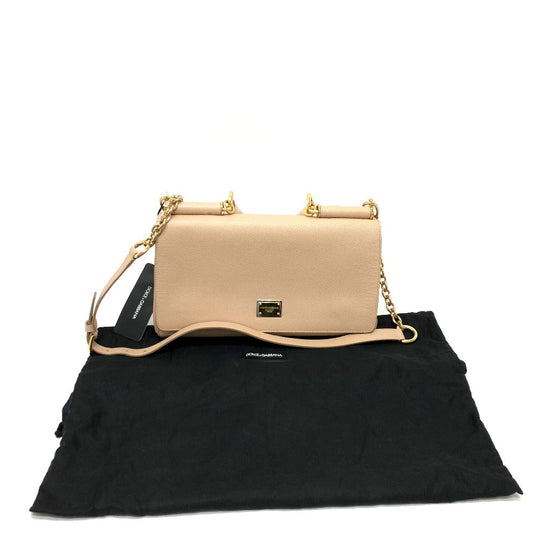 DOLCE&GABBANA Shoulder Bag leather beige sicily plate Women Used Authentic