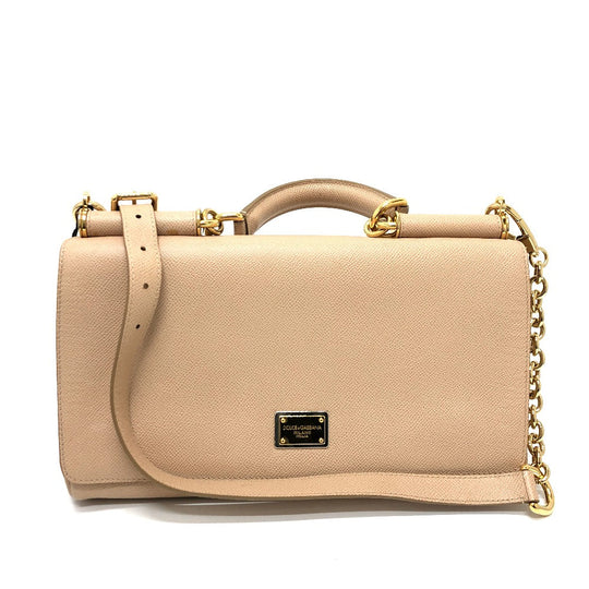 DOLCE&GABBANA Shoulder Bag leather beige sicily plate Women Used Authentic