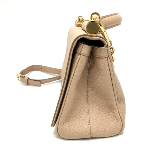 DOLCE&GABBANA Shoulder Bag leather beige sicily plate Women Used Authentic