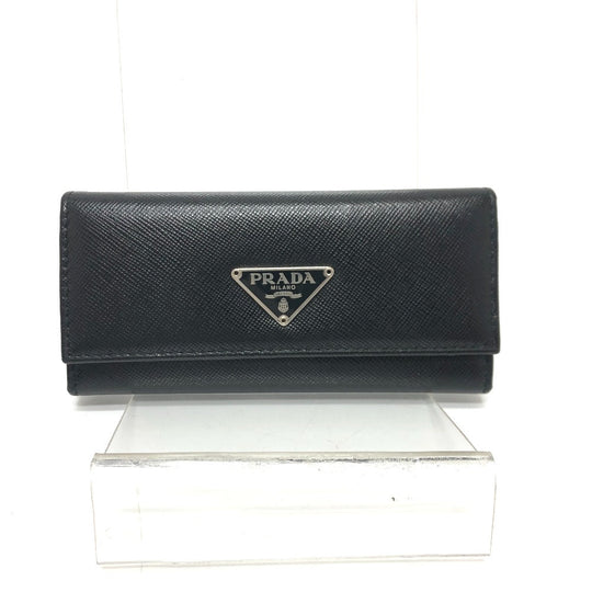 PRADA Key case Key holder  M26U saffiano leather black Triangle Plate Women Used Authentic