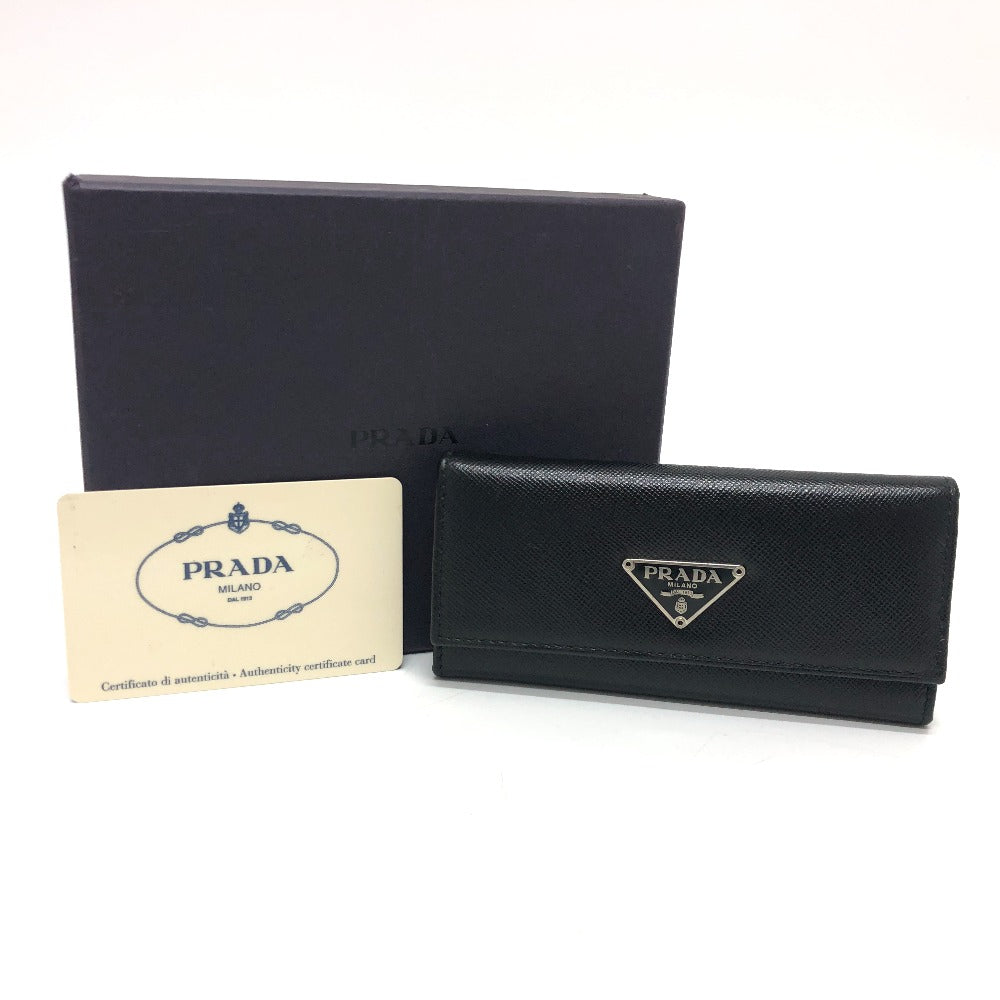 PRADA Key case Key holder  M26U saffiano leather black Triangle Plate Women Used Authentic