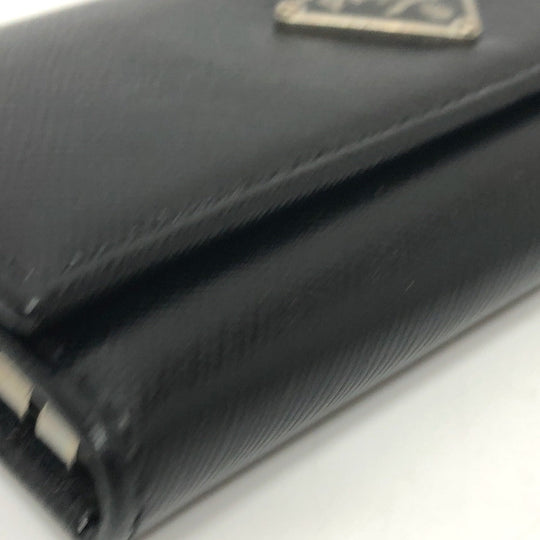 PRADA Key case Key holder  M26U saffiano leather black Triangle Plate Women Used Authentic