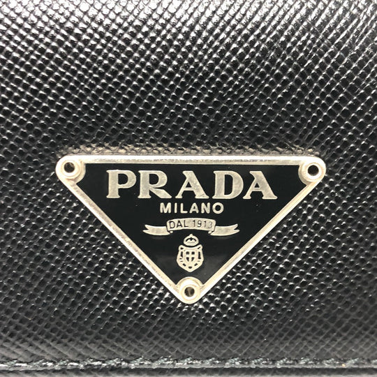 PRADA Key case Key holder  M26U saffiano leather black Triangle Plate Women Used Authentic