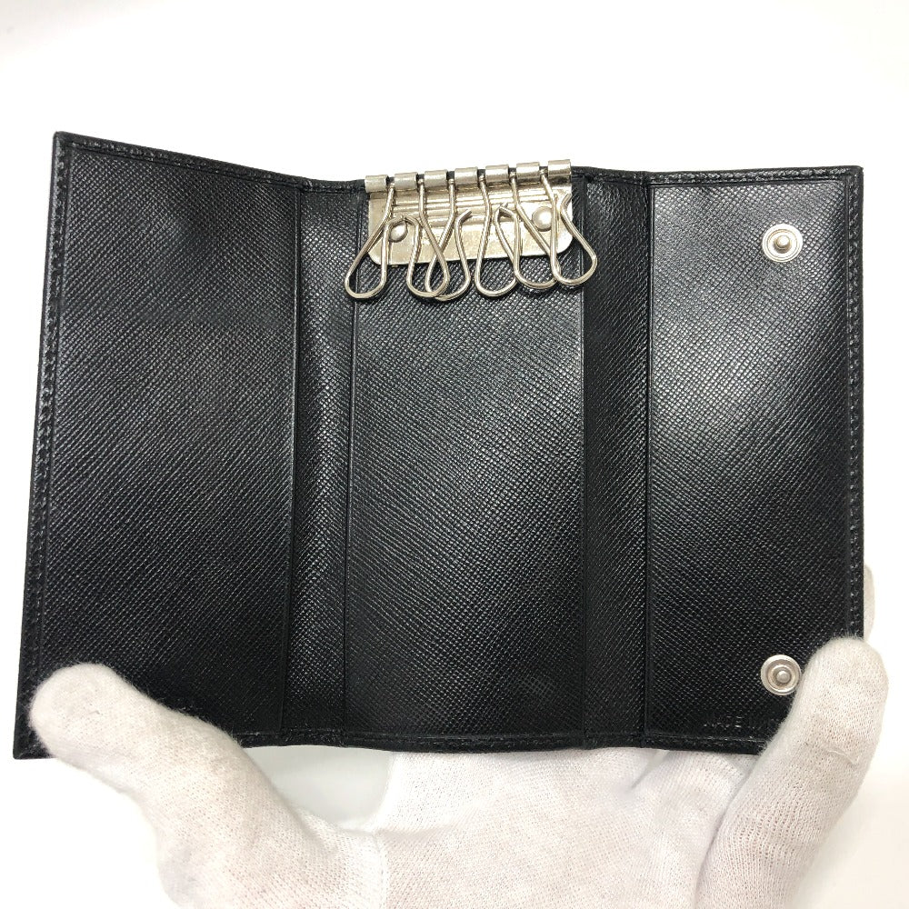 PRADA Key case Key holder  M26U saffiano leather black Triangle Plate Women Used Authentic