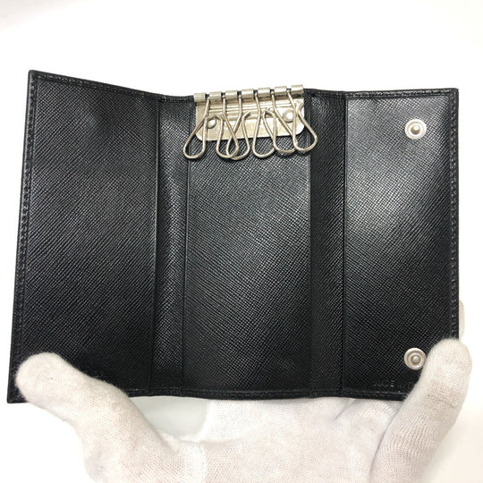 PRADA Key case Key holder  M26U saffiano leather black Triangle Plate Women Used Authentic