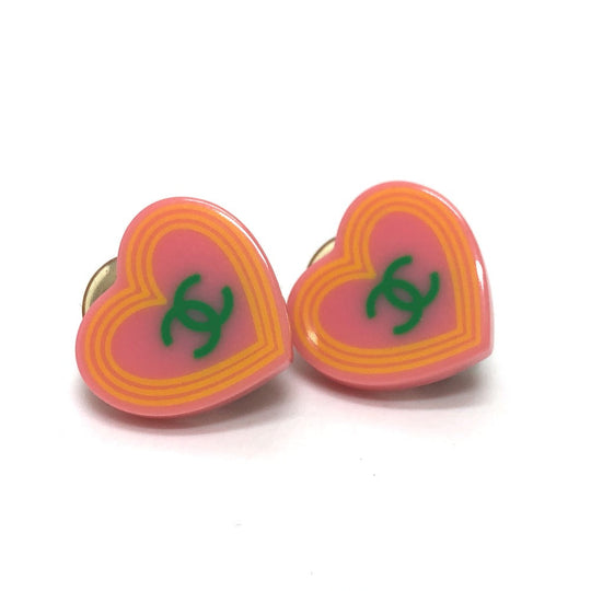 CHANEL Earring 04C plastic Pink x orange Accessories COCO Mark CC