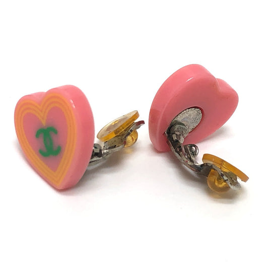 CHANEL Earring 04C plastic Pink x orange Accessories COCO Mark CC