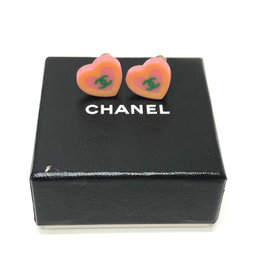 CHANEL Earring 04C plastic Pink x orange Accessories COCO Mark CC