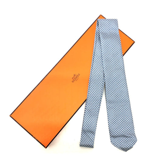 HERMES tie silk blue Overall handle mens Used Authentic