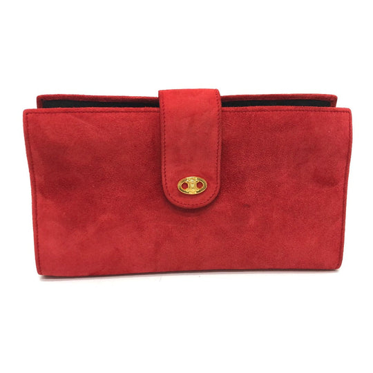 CELINE Accessory case suede Red Jewelry case logo