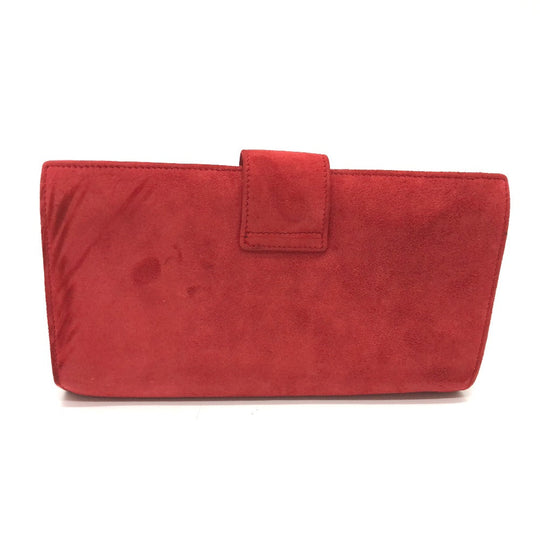 CELINE Accessory case suede Red Jewelry case logo