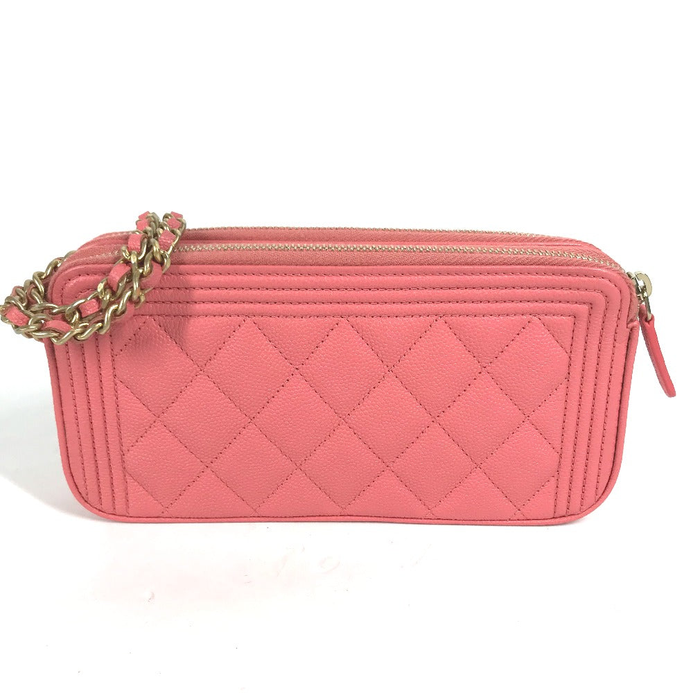 CHANEL Shoulder Bag A84069 Caviar skin Pink x Gold Metal CCCOCO Mark Boy Chanel COCO Mark Women Used Authentic