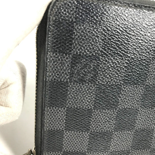 LOUIS VUITTON Long Wallet Purse N63077 Damier Grafitto Canvas black Damier Zippy Organizer mens Used Authentic