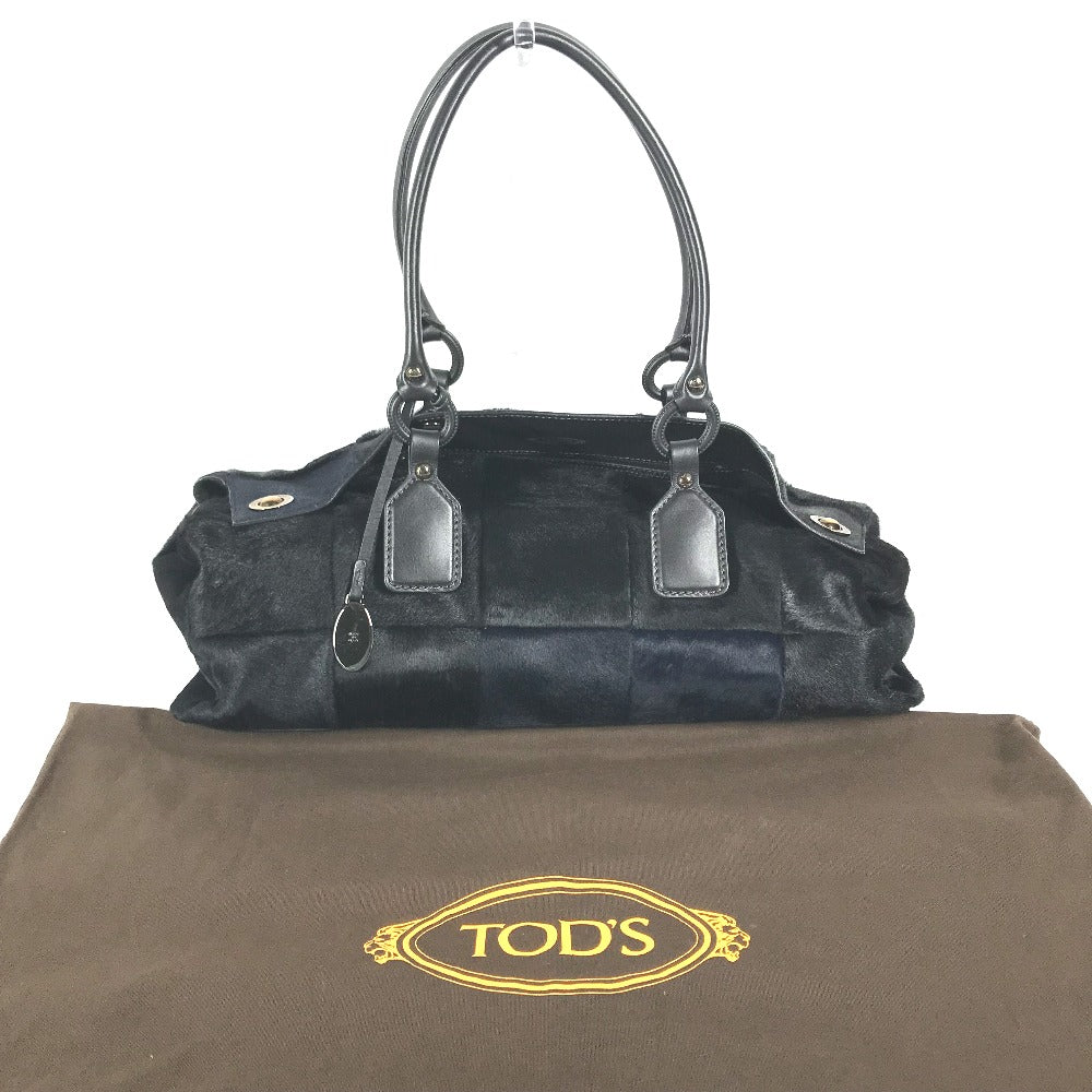 TOD’S Tote Bag Harako Black x navy Shoulder Bag Shoulder Bag Grid pattern