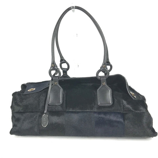 TOD’S Tote Bag Harako Black x navy Shoulder Bag Shoulder Bag Grid pattern