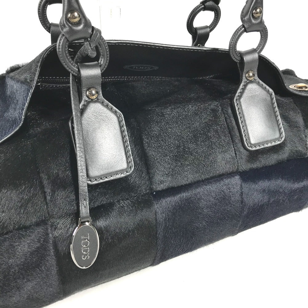 TOD’S Tote Bag Harako Black x navy Shoulder Bag Shoulder Bag Grid pattern