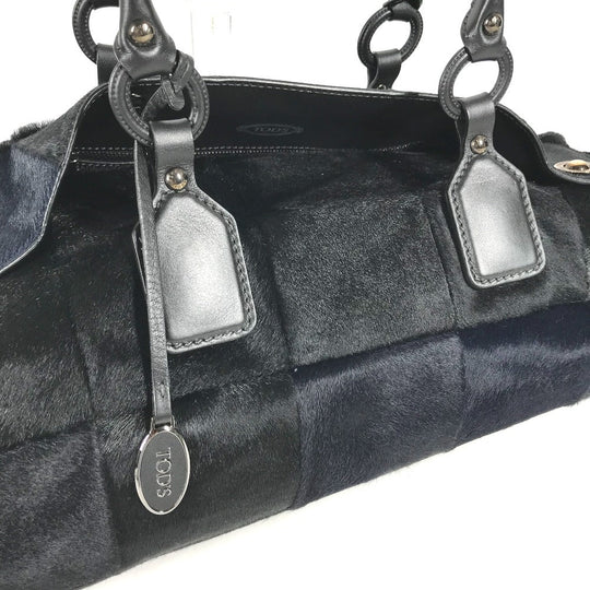 TOD’S Tote Bag Harako Black x navy Shoulder Bag Shoulder Bag Grid pattern